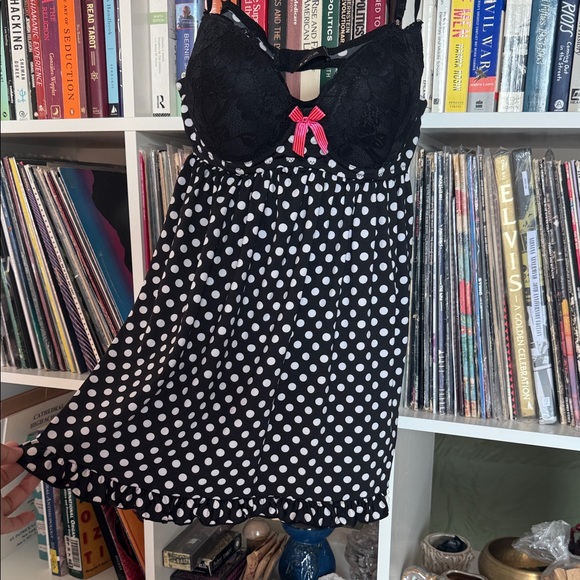 Night Dress Other - Black and White Polka Dot Women's Sleepwear - Push-up